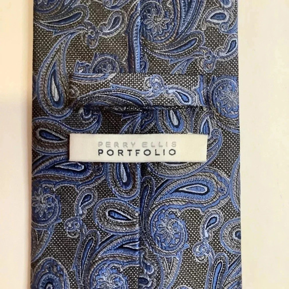PERRY ELLIS Brown & Blue Paisley Woven Silk Tie - Picture 5 of 11